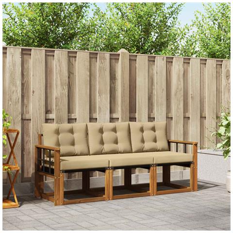 Set di divani da esterno con cuscino 3 pcs Naturale e Beige - Foto 2