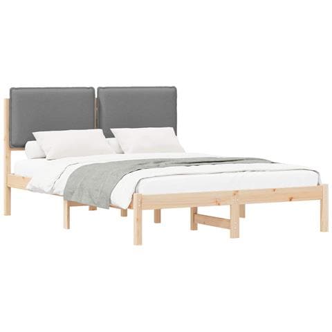 Letto con Testiera Rivestita Marrone e Grigio Chiaro - Foto 1