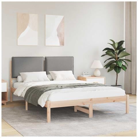 Letto con Testiera Rivestita Marrone e Grigio Chiaro - Foto 2