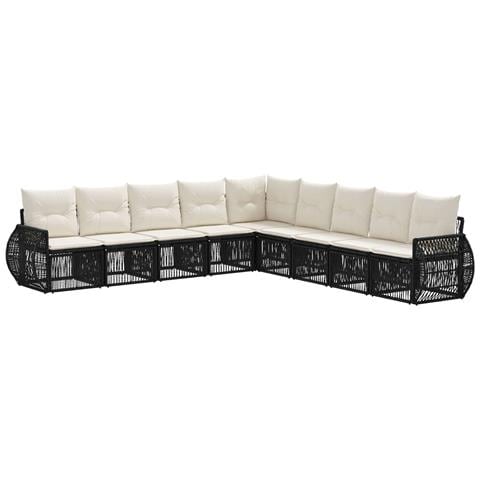 Set Divano da Giardino 9 pcs Nero e Bianco Crema polyrattan - Foto 1