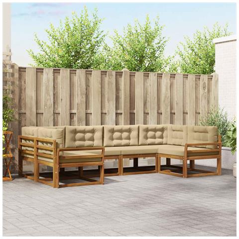 Set di divani da esterno con cuscino 6 pcs Naturale e Beige - Foto 2