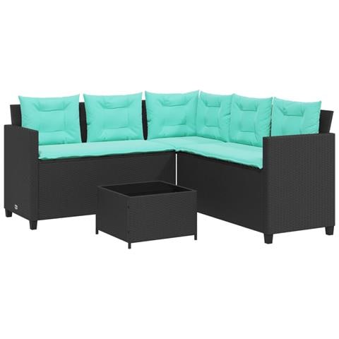 Divano da giardino con Tavolino e cuscini a forma di L in Polyrattan Nero - Foto 1