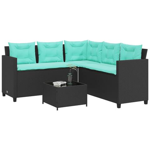 Divano da giardino con Tavolino e cuscini a forma di L in Polyrattan Nero - Foto 2