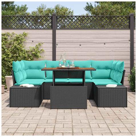 Set Divano da Giardino 7 pz Nero Poly Rattan - Foto 10