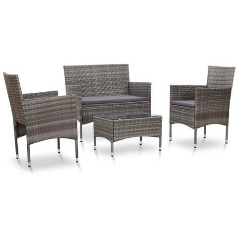 Set Divani Da Giardino 4 Pz Con Cuscini In Polyrattan Grigio - Foto 1