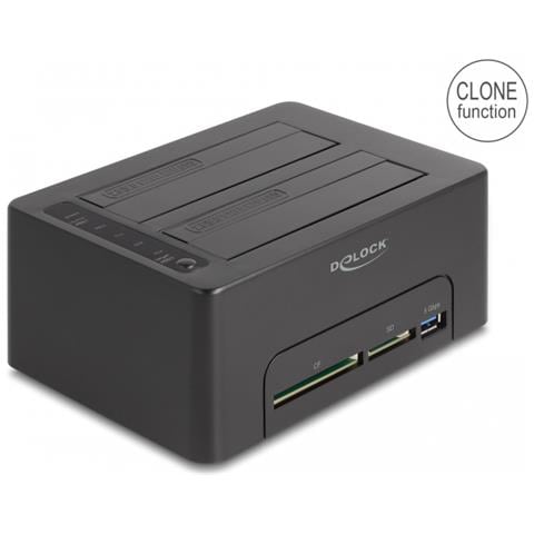 Doppia docking station USB per 2 x HDD / SSD SATA con funzione di clonazione e lettore di schede + porta USB aggiuntiva - Foto 2