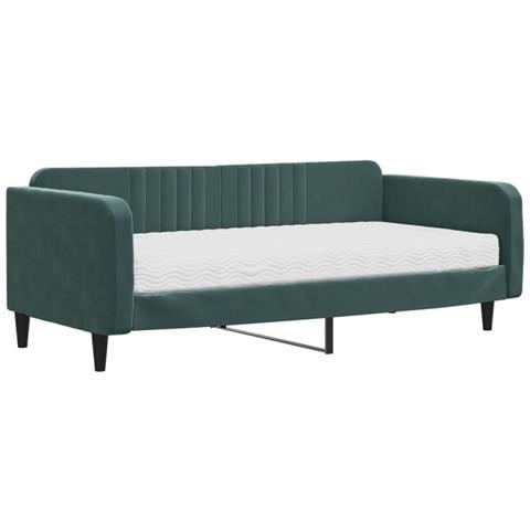 Divano Letto Con Materasso Verde Scuro 100x200 Cm In Velluto - Foto 1