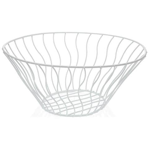 Portafrutta Bianco Metallo Ceramica Acciaio 28 X 11,5 X 28 Cm - Foto 1