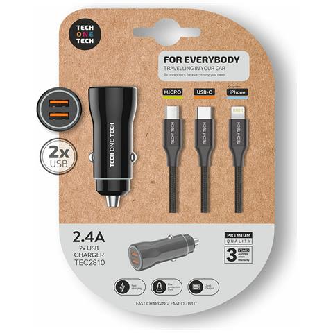 Caricabatterie Per Auto Usb Universale + Cavo Doppia Usb X 2 1,2 M - Foto 1