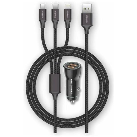 Caricabatterie Per Auto Usb Universale + Cavo Doppia Usb X 2 1,2 M - Foto 2
