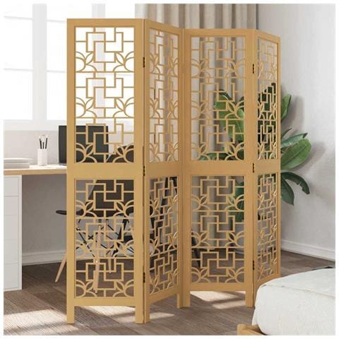 Divisorio Ambienti 4 Pannelli Marrone Legno Massello Paulownia - Foto 8