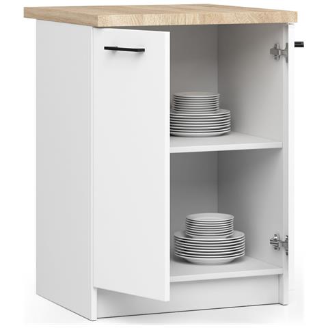 Mobile cucina modulare con piano di lavoro OLIWIA, 2 ante, 60x46x85 cm, Colore Bianco - Foto 2