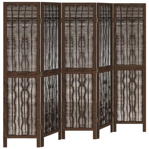 Divisorio Ambienti 5 Pannelli Marrone Scuro Massello Paulownia - Foto 2