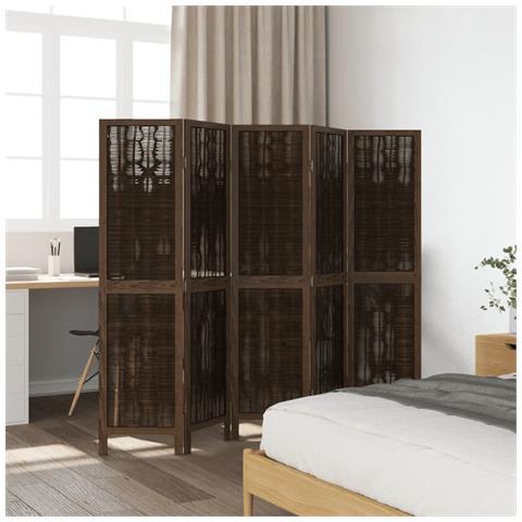 Divisorio Ambienti 5 Pannelli Marrone Scuro Massello Paulownia - Foto 3