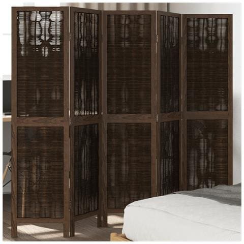 Divisorio Ambienti 5 Pannelli Marrone Scuro Massello Paulownia - Foto 1