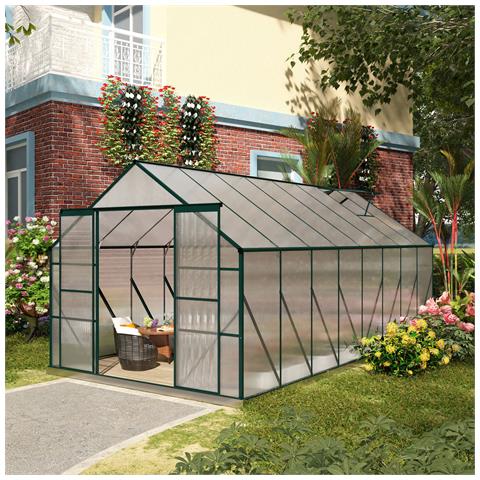 Serra Da Giardino In Policarbonato, Metallo E Alluminio, Anti-uv E Antivento, 244x500x216cm, Verde - Foto 2