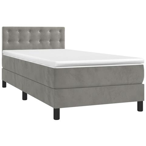 Letto A Molle Materasso E Led Grigio Chiaro 80x200 Cm Velluto - Foto 2