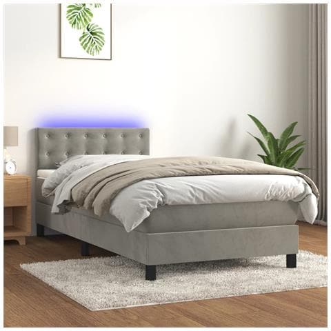 Letto A Molle Materasso E Led Grigio Chiaro 80x200 Cm Velluto - Foto 7