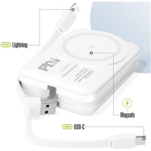 Caricatore Esterno Magsafe 10000mah Cavi Usb-c E Lightning Per Iphone, Bianco - Foto 2