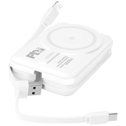 Caricatore Esterno Magsafe 10000mah Cavi Usb-c E Lightning Per Iphone, Bianco - Foto 1