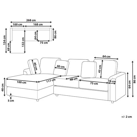 Divano Angolare 4 Posti Kohlo Tessuto Tortora Lato Destro - Foto 2