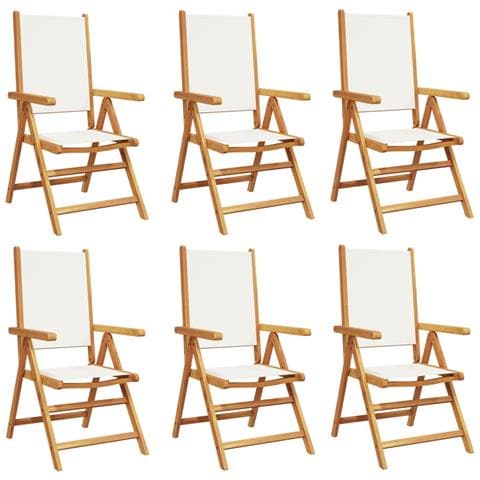 Sedie da Giardino Reclinabili 6pz Bianco Crema Tessuto e Legno - Foto 1