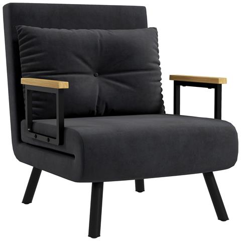 Poltrona Letto 3 in 1 con Schienale Reclinabile in 5 Posizioni e Cuscino, 63x73x81 cm, Nero - Foto 1