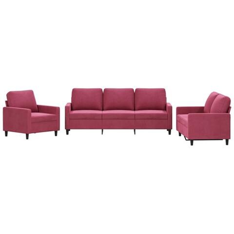 Set Di Divani 3 Pz Con Cuscini Rosso Vino In Velluto - Foto 2