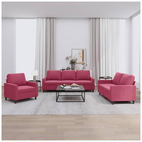 Set Di Divani 3 Pz Con Cuscini Rosso Vino In Velluto - Foto 1