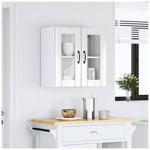 Pensile Da Cucina Con Porta In Vetro Lucca Bianco Lucido - Foto 3