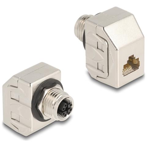 Adattatore M12 X-coded a 8 pin femmina per RJ45 femmina Cat. 6A STP metallo - Foto 1