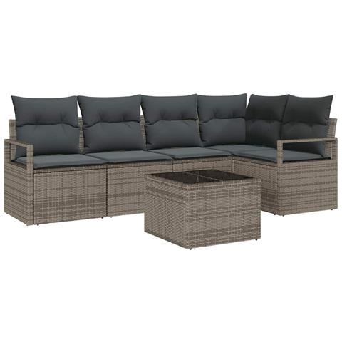 Set da divano da giardino  da 5 pezzi con cuscini neri in rattan, Divano da giardino a 2 posti  con storage e cuscini grigi in rattan - Foto 1