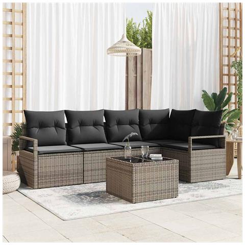 Set da divano da giardino  da 5 pezzi con cuscini neri in rattan, Divano da giardino a 2 posti  con storage e cuscini grigi in rattan - Foto 2