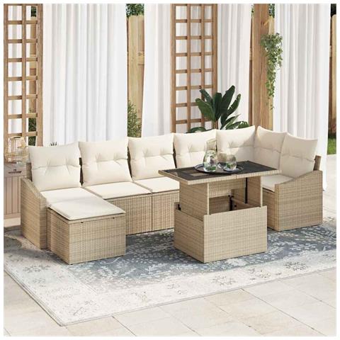 Set divani giardino 8 pezzi con cuscini beige in rattan sintetico - Foto 2