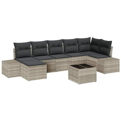 Set Divano da Giardino da 8 Pezzi con Cuscini Grigio Polyrattan - Foto 1