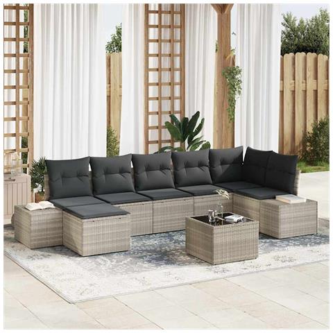Set Divano da Giardino da 8 Pezzi con Cuscini Grigio Polyrattan - Foto 2