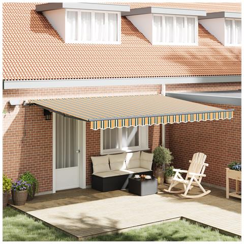 Tenda Manuale Retrattile  con LED Verde e Giallo 450x300 cm, Tessuto di Ricambio per Tenda  per Struttura 4.5x3 m Verde e Giallo - Foto 2