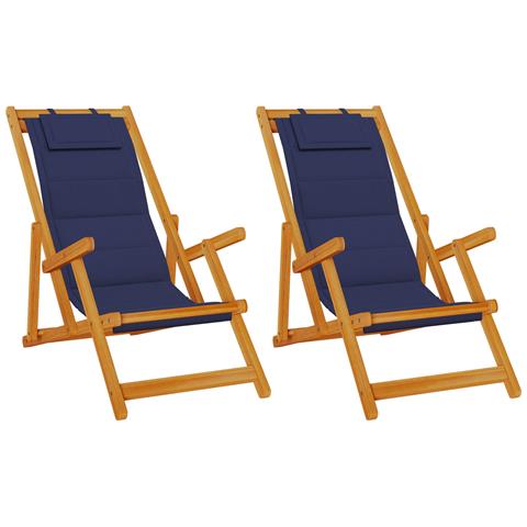 Sdraio Pieghevoli da Spiaggia  2 Pezzi Blu in Legno Massello di Acacia e Textilene - Foto 1