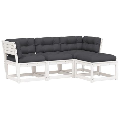 Set Salotto Giardino 4pz con Cuscini Bianco Legno Massello Pino - Foto 1
