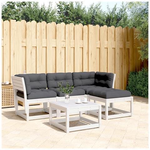 Set Salotto Giardino 4pz con Cuscini Bianco Legno Massello Pino - Foto 2
