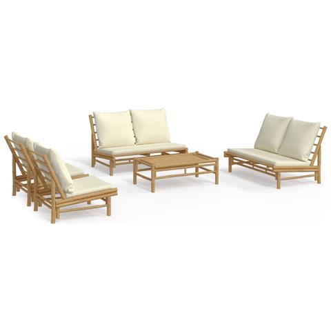 Set Salotto da Giardino 5pz con Cuscini Bianco Crema in Bambù - Foto 1