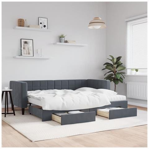 Divano Letto Estraibile Cassetti Grigio Scuro 80x200cm Velluto - Foto 2