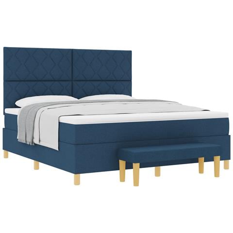 Letto a Molle con Materasso e Panchina Blu 180x200 cm - Foto 1