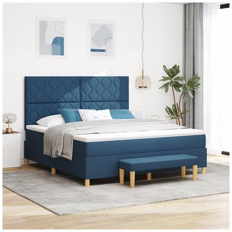 Letto a Molle con Materasso e Panchina Blu 180x200 cm - Foto 2