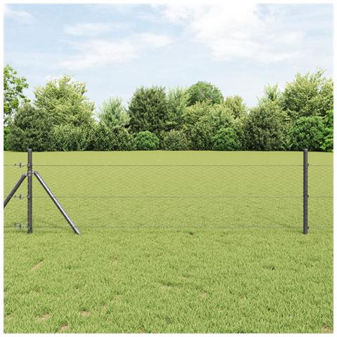 Recinzione Esagonale Grigia 0,8x25 m Acciaio, Pali per Recinzione 13 pezzi Grigi Ø32 mm 120 cm Acciaio zincato - Foto 2