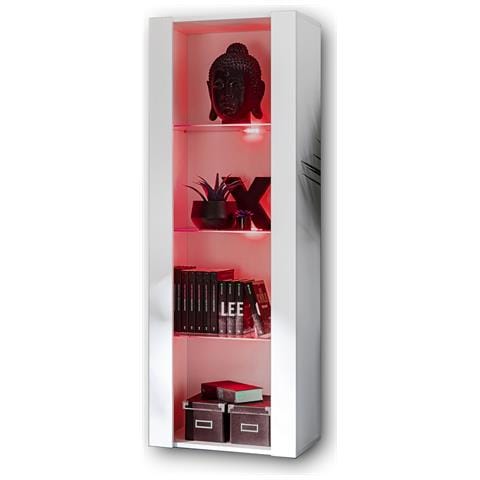Komodee, Vetrina Tivoli, Bianco, Larghezza 55 Cm X Altezza 159 Cm X Profondità 35 Cm, Led Rgb, 3 Ripiani, Per Soggiorno, Camera Da Letto, Anticamera - Foto 2
