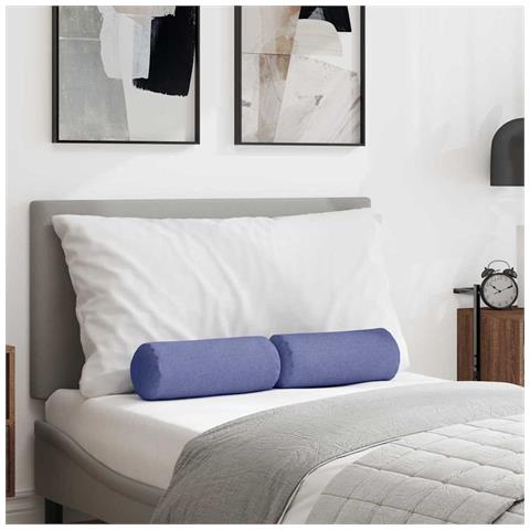 Cuscini a rullo 2 pcs Blu jeans Ø 15 x 40 cm Tessuto - Foto 2