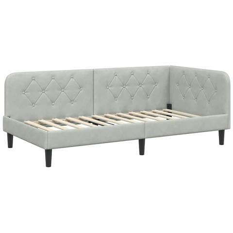 Cornice del letto ad angolo Grigio chiaro 100 x 200 cm Velluto - Foto 1