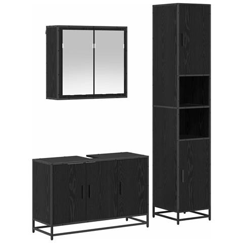Set di mobili per il bagno 3 pcs Rovere Nero Legno multistrato - Foto 1
