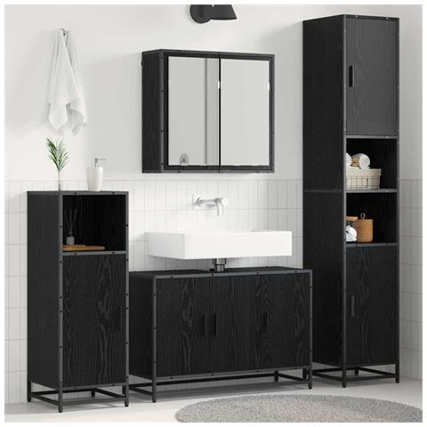 Set di mobili per il bagno 3 pcs Rovere Nero Legno multistrato - Foto 2